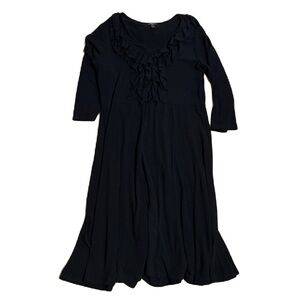 Blooming Rose Frilled Ruch Dress Sz 1X V-neck Long Sleeve Midi Black